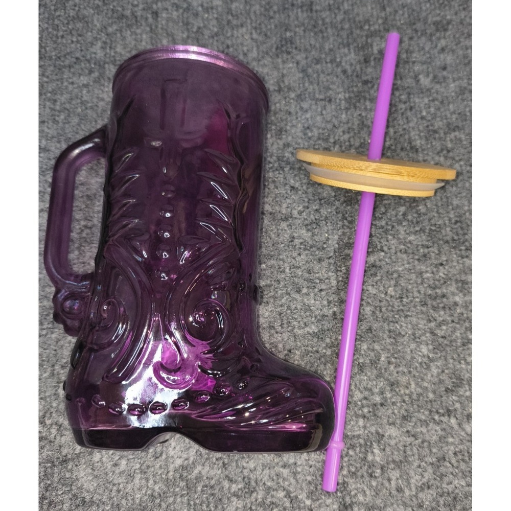 Destination Holiday Purple Glass Cowboy Boot Cup 20oz with Bamboo Lid and Straw - Picture 8 of 10